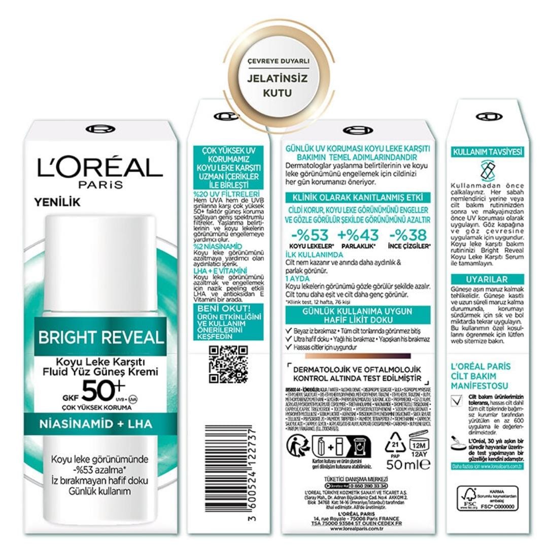 Bright Reveal LOREAL 50ml SPF 50+ Daily sun cream for the face L'Oreal Paris